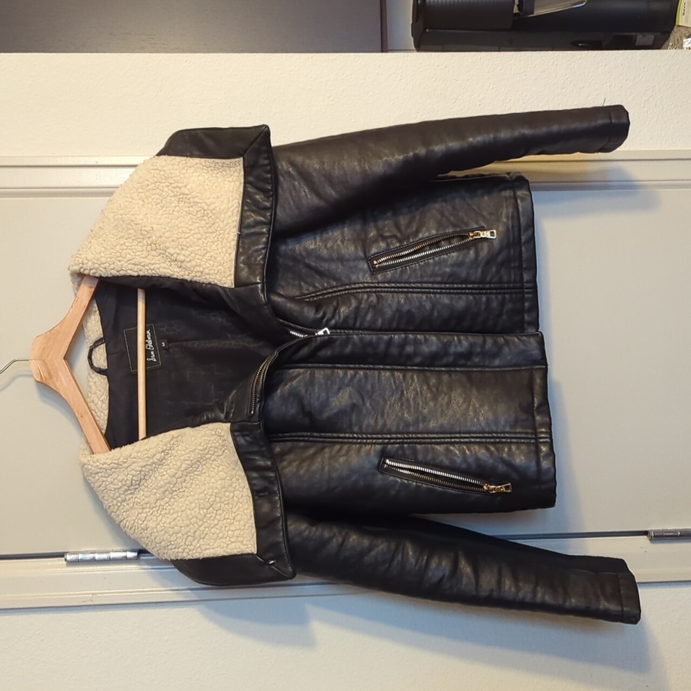 Sam Edelman Black Faux Fur and Faux Leather Aviator Jacket